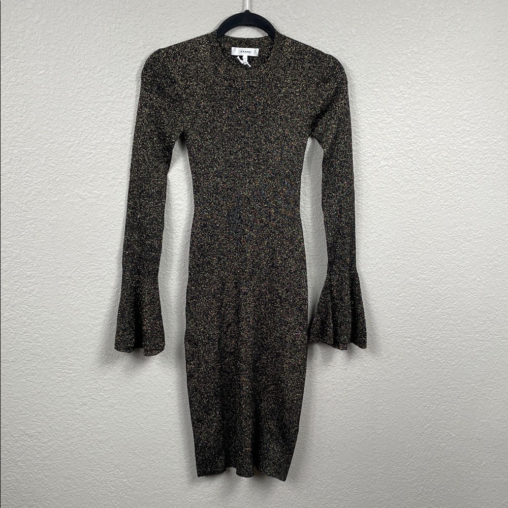 New Frame Godet Lurex Metallic Bodycon Dress Knit Sweater Glitter Sparkle Sz XS - Picture 2 of 11